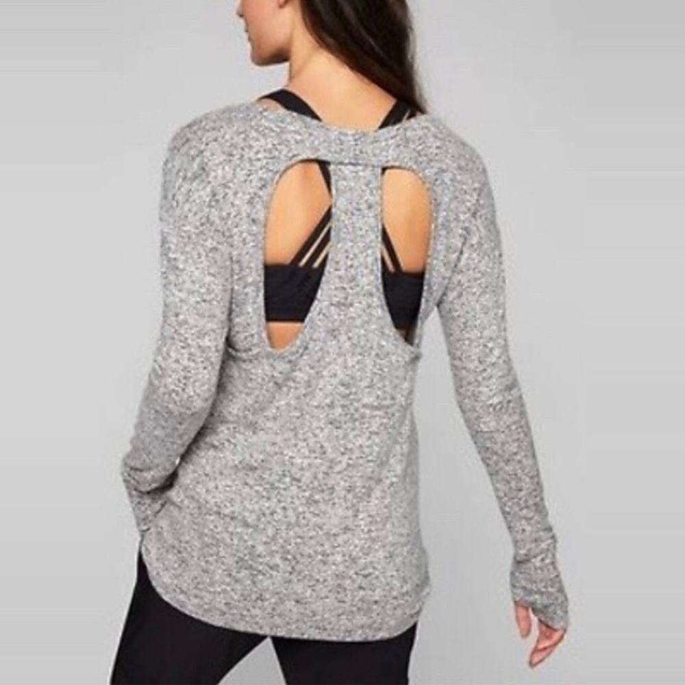 Athleta Double Layered Pose V-Neck Long Sleeve Tee Grey size Small